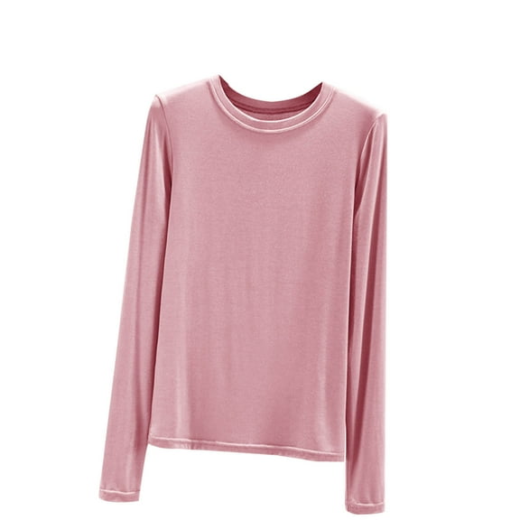 ATOYSOY Women's Casual Cotton Shirts Slim Basic Tops Round Neck Sweatshirts Fashion Solid Color Pullover Outwear Long Sleeve Tees Fall Winter Pink M