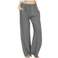 thumbnail image 1 of ATOYSOY Women's Casual Cotton Workout Track Pants Activewear Pants Straight Leg Elastic Waist Trendy Pants Pockets Trousers Retro Solid Color Bandage Sweatpants Gray XXL, 1 of 7