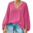 thumbnail image 1 of ATOYSOY Women's Casual Elegant Tunic Fall Plus Size Tops Lantern Sleeve Basic Tees Solid Color Loose Pullover Dressy Activewear V Neck Blouses Fashion Workout Pink XXL, 1 of 9