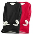 thumbnail image 1 of ATOYSOY Women's Casual Fuzzy Shirts 2 Pack Slim Basic Fleece Tops Long Sleeve Thicken Tees Fall Winter Crew Neck Sweatshirts Outwear Warm Solid Color Pullover Red XXL, 1 of 3