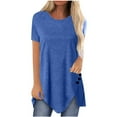 thumbnail image 1 of ATOYSOY Women's Casual Irregular Tunic Summer Plus Size Tops Loose Pullover Dressy Round Neck Blouses Short Sleeve Basic Tees Activewear Fashion Workout Blue S, 1 of 6