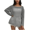 thumbnail image 1 of ATOYSOY Women's Casual Knitted Sweatshirts Hollow Out Loose Ripped Sweaters Solid Color Pullover Long Sleeve Dressy Tunic Tops Fall Winter Round Neck Blouses Outwear Gray S, 1 of 4