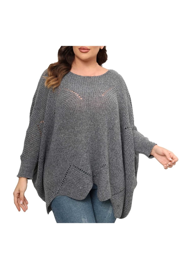 Women's Casual Knitted Tunic Lazy Sweater Plus Size Tops Fashion Workout Activewear Loose Pullover Dressy Long Sleeve Basic Tees Round Neck Blouses Gray XXL