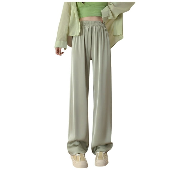 ATOYSOY Women's Casual Loose Work Track Pants Activewear Wide Leg Pants for Ladies Fashion Vacation Sweatpants Relaxed Comfy Lightweight High Waist Trousers Green M