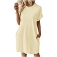 thumbnail image 1 of ATOYSOY Women's Casual Relaxed Nightdress Mini Loose Dress Sleepwear Beach Sundress Retro Solid Color Short Sleeve Round Neck Trendy Workout Dress for Girls Beige S, 1 of 6