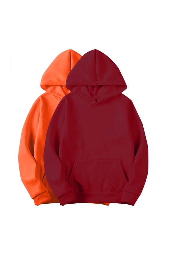 Women's Casual Shirts 2 Pack Loose Hoodie Tops Crew Neck Sweatshirts Outwear Solid Color Pullover with Pockets Long Sleeve Tees Drawstring Fall Winter Orange S