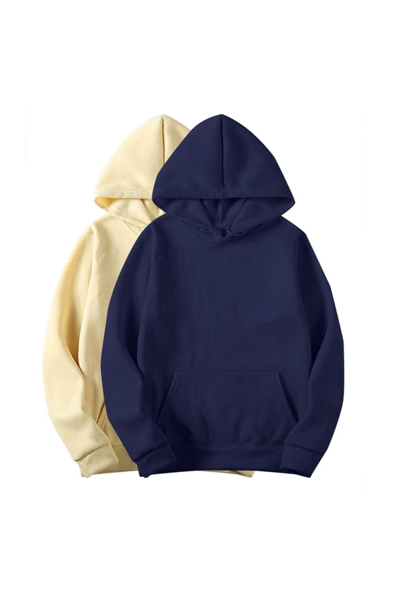 Women's Casual Shirts 2 Pack Loose Hoodie Tops Long Sleeve Tees Drawstring Fall Winter Solid Color Pullover with Pockets Crew Neck Sweatshirts Outwear Beige S