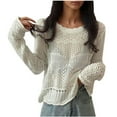 thumbnail image 1 of ATOYSOY Women's Casual Shirts Loose Ripped Cropped Tops Knitted Sweaters Pullover Fashion Long Sleeve Tees Cover Up Fall Winter Crew Neck Sweatshirts Hollow Out Outwear White M, 1 of 4
