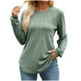 thumbnail image 1 of ATOYSOY Women's Casual Shirts Pleated Loose Fleece Tops Outwear Long Sleeve Tees Fall Winter Crew Neck Sweatshirts Fashion Solid Color Pullover Green S, 1 of 8