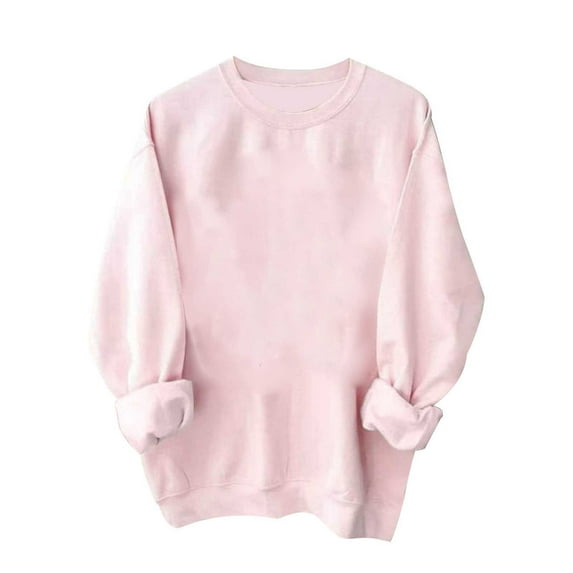 ATOYSOY Women's Casual Sweatshirts Loose Sweaters Fashion Retro Solid Color Pullover Workout Long Sleeve Tops Fall Winter Crew Neck Blouses Drop Shoulder Outwear Pink S