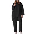 thumbnail image 1 of ATOYSOY Women's Casual Tracksuits Vacation 3/4 Sleeve Sweatsuits Loose Tops Capris Pants Round Neck Lounge Sets Fall Two Piece Cotton Lined Outfits Trendy Black XL, 1 of 5