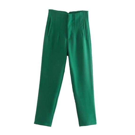 ATOYSOY Women's Casual Work Business Dress Pants Flat Front Pant Suit for Ladies Sweatpants Fashion Relaxed Dress Pants High Waist Straight Leg Trousers Green S
