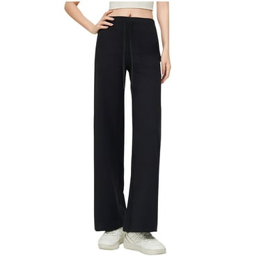 ATOYSOY Women's Casual Work Track Pants Activewear Flared Pants Pockets Sweatpants Fashion Relaxed Sports Yoga High Waist Drawstring Straight Leg Trousers Clearance Black S