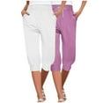 thumbnail image 1 of ATOYSOY Women's Casual Workout 2 Pack Capris Joggers Pants Legging Drawstring Sweatpants Clearance Lightweight Pajamas Elastic Waist Trendy Pants Pockets Trousers Multi-color M, 1 of 9