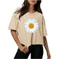thumbnail image 1 of ATOYSOY Women's Causal Workout Comfy Loose Crop Tops Short Sleeve T Shirts Round Neck Pullover Summer Saving Retro Regular Fit Trendy Floral Graphic Tees for Girls Yellow S, 1 of 5