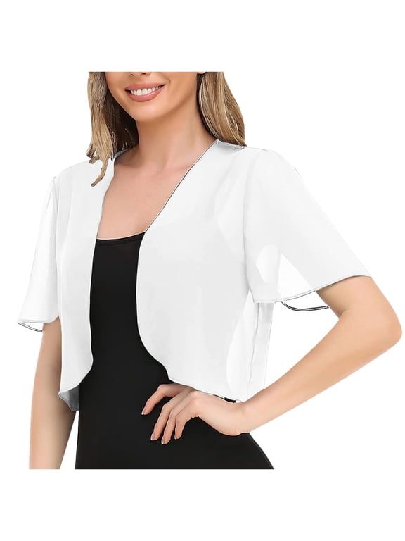 Women's Chiffon Loose Cardigan Shawl Wraps Summer Pullover Short Sleeve Open Front Retro Casual Evening Wedding Cape for Girls Fashion Shirts Solid Color White XXL