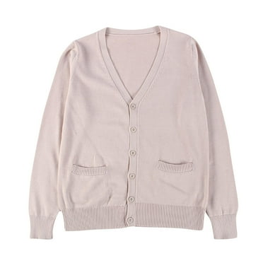 ATOYSOY Women's Classic Cardigan Uniform Sweater V Neck Button Knit Cardigans Coat with Pockets Beige XXL
