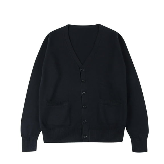 ATOYSOY Women's Classic Cardigan Uniform Sweater V Neck Button Knit Cardigans Coat with Pockets Black L