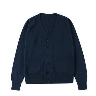 ATOYSOY Women's Classic Cardigan Uniform Sweater V Neck Button Knit Cardigans Coat with Pockets Blue XL