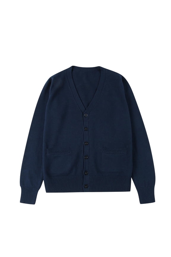 Women's Classic Cardigan Uniform Sweater V Neck Button Knit Cardigans Coat with Pockets Blue XL