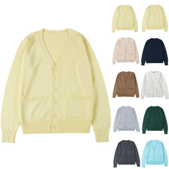 ATOYSOY Women's Classic Cardigan Uniform Sweater V Neck Button Knit Cardigans Coat with Pockets Brown L