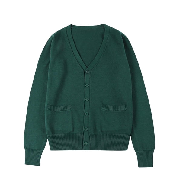 ATOYSOY Women's Classic Cardigan Uniform Sweater V Neck Button Knit Cardigans Coat with Pockets Green L
