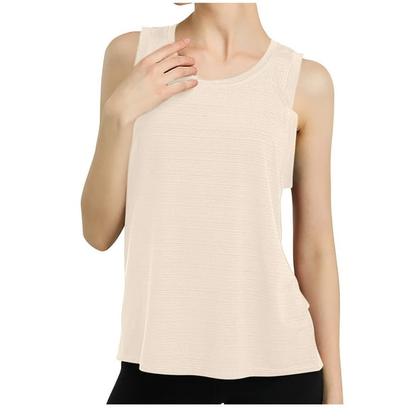 ATOYSOY Women's Solid Color Blouses Summer Round Neck Cutout Tees Activewear Sleeveless Pullovers Fashion Loose Basic Tank Tops Relaxed Casual Shirts Workout Pink M