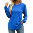thumbnail image 1 of ATOYSOY Women's Solid Color Pullover Outwear Crew Neck Sweatshirts Fashion Long Sleeve Tees Fall Winter Casual Shirts Pleated Loose Fleece Tops Blue S, 1 of 8