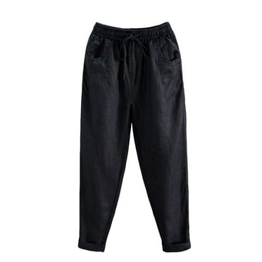 ATOYSOY Women's Clearance Solid Color Sweatpants Trousers Elastic Waist Drawstring Trendy Pants Pockets Loose Cotton Lined Retro Casual Workout Stretch Joggers Pants Black XL