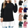 thumbnail image 1 of ATOYSOY Women's Color Block Babydolls Pullover Long Sleeve Tees Fall Winter Fashion Loose Dressy Tops Crew Neck Sweatshirts Outwear Casual Shirts Fake Two Beige L, 1 of 5