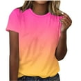 thumbnail image 1 of ATOYSOY Women's Cotton Lined Loose Tops Regular Fit Trendy Gradient Tees Short Sleeve T Shirts Retro Round Neck Pullover Causal Workout Comfy for Girls Pink XXL, 1 of 5