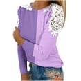 thumbnail image 1 of ATOYSOY Women's Crew Neck Sweatshirts Outwear Loose Cold Shoulder Tops Casual Shirts Lace Crochet Color Block Pullover Long Sleeve Tees Fall Winter Fashion Purple L, 1 of 5