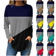 thumbnail image 1 of ATOYSOY Women's Crew Neck Sweatshirts Outwear Loose Dressy Tops Casual Shirts Fashion Retro Color Block Pullover Workout Long Sleeve Tees Fall Winter Black L, 1 of 5