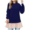 thumbnail image 1 of ATOYSOY Women's Crew Neck Sweatshirts Outwear Loose Dressy Tops Long Sleeve Tees Fall Winter Color Block Babydolls Pullover Fashion Casual Shirts Fake Two Blue M, 1 of 6