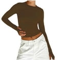 thumbnail image 1 of ATOYSOY Women's Crew Neck Sweatshirts Slim Basic Cropped Tops Fashion Outwear Solid Color Pullover Long Sleeve Tees Fall Winter Casual Shirts Brown S, 1 of 4