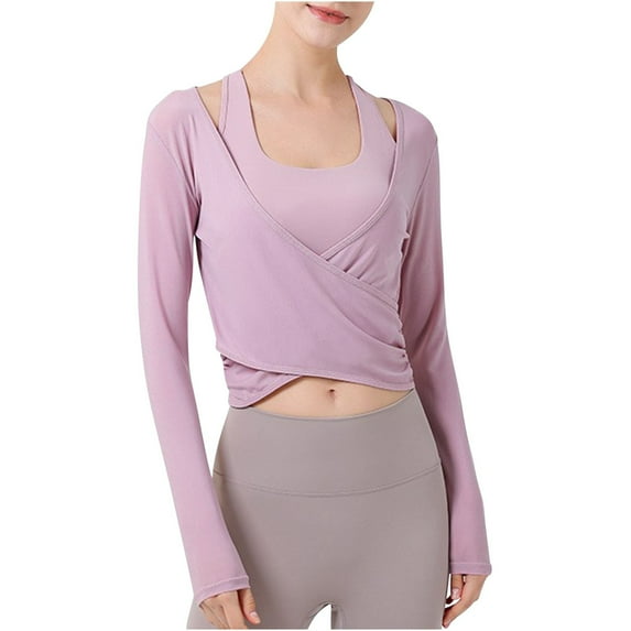 ATOYSOY Women's Cross Tops Long Sleeve Everyday Bra Slim Sports Cover Up Breathable Push Up Workout Comfort Bra Underwear Yoga Running Activewear Thin Lightly Pink M
