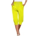 thumbnail image 1 of ATOYSOY Women's Elastic Waist Drawstring Cropped Casual Capris Pants Pockets Retro Sports Activewear Solid Color Lounge Pants Summer Workout Loose Trousers Yellow L, 1 of 7
