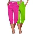thumbnail image 1 of ATOYSOY Women's Elastic Waist Trendy Pants Pockets 2 Pack Capris Joggers Pants Legging Drawstring Sweatpants Clearance Trousers Casual Workout Lightweight Pajamas Multi-color S, 1 of 9