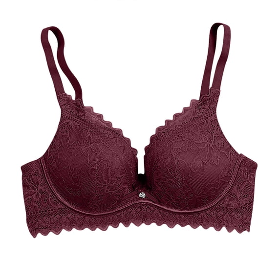 ATOYSOY Women's Everyday Bra Lace Mesh See Through Breathable Push Up Underwear Underwire Smoothing Comfort Bra Triangle Bralette Bra Deep V Red 34/75
