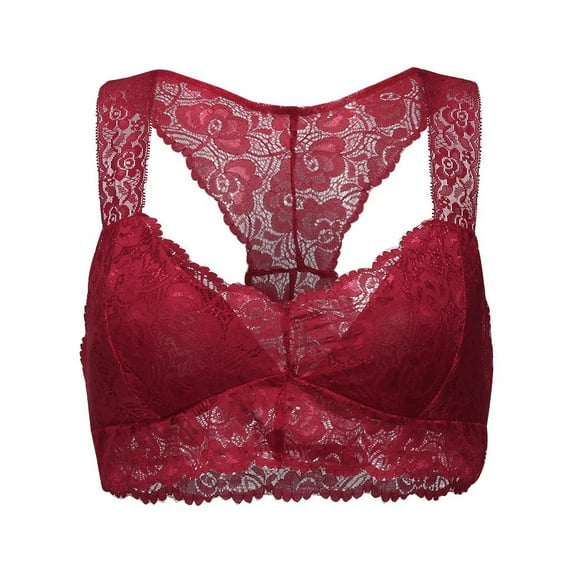 ATOYSOY Women's Everyday Bra Lace Mesh See Through Breathable Push Up Underwear Lingerie Smoothing Comfort Bra Racerback Red L