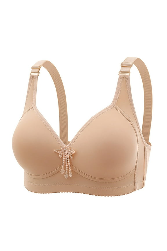 Women's Everyday Bra Seamless Bow Wirefree Bralette Solid Color Underwear Push Up Comfort Bra Workout Breathable Teens Beige XXL