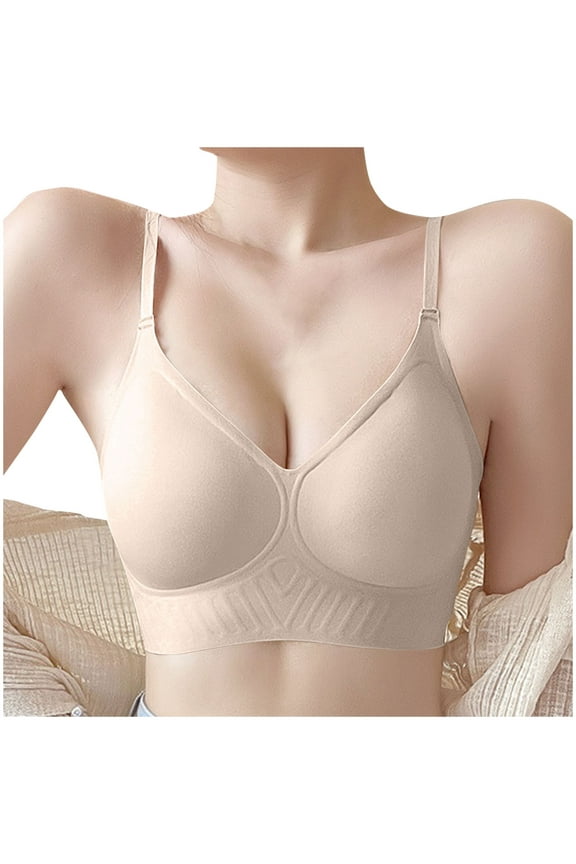 Women's Everyday Bra Seamless Small Cup Wirefree Comfort Bra Bralette Underwear Teens Breathable Push Up Workout Beige L