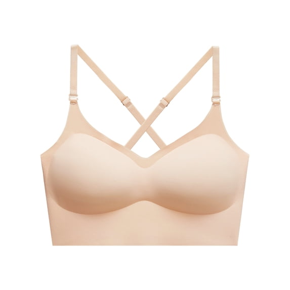 ATOYSOY Women's Everyday Bra Seamless Wirefree Comfort Bra Bralette Solid Color Underwear Teens Workout Breathable Push Up Beige S