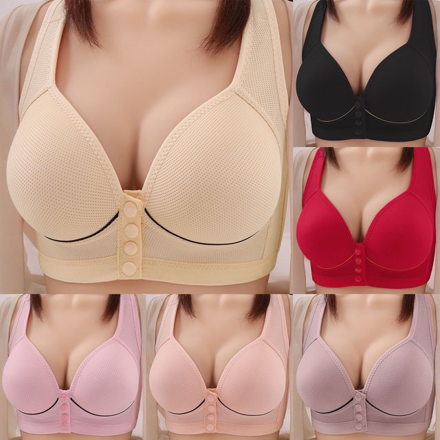 ATOYSOY Women's Everyday Bra Wireless Breathable Push Up Underwear Front Closure Smoothing Comfort Bra Seamless Beige L