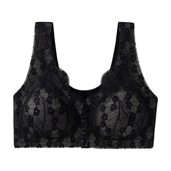 ATOYSOY Women's Everyday Bra Wireless Floral Graphic Breathable Push Up Underwear Front Closure Smoothing Comfort Bra Seamless Clearance Black L