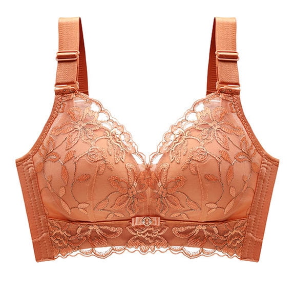 ATOYSOY Women's Everyday Bra Wireless Floral Lace Breathable Push Up Underwear Smoothing Comfort Bra Support Full Coverage Bra Orange L