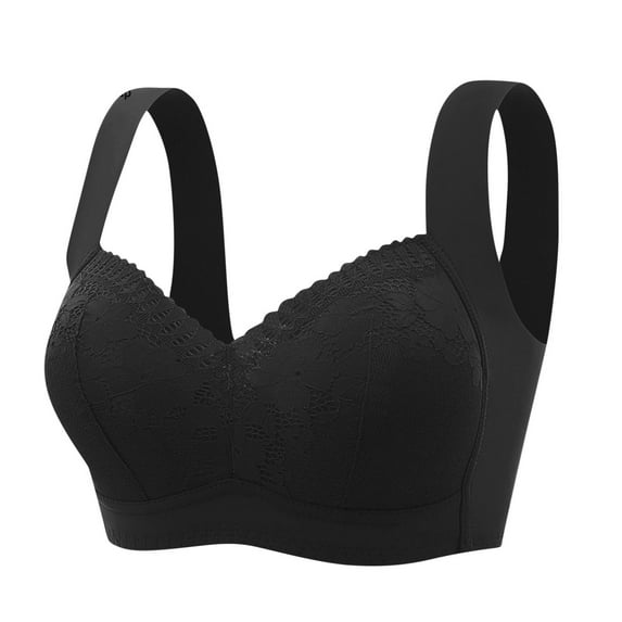 ATOYSOY Women's Everyday Bra Wireless Floral Lace Breathable Push Up Underwear Sports Smoothing Comfort Bra Thin Lightweight Black XXL