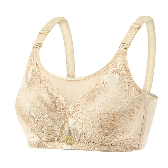 ATOYSOY Women's Everyday Bra Wireless Floral Lace Breathable Push Up Underwear Support Full Coverage Bra Smoothing Comfort Bra Beige S