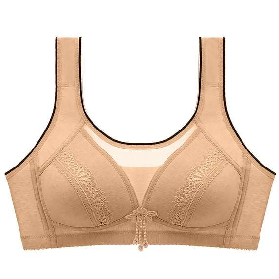 ATOYSOY Women's Everyday Bra Wireless Lace Mesh Breathable Push Up Underwear Thin Lightweight Smoothing Comfort Bra Support Full Coverage Bra Beige L