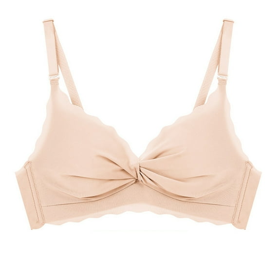 ATOYSOY Women's Everyday Bra Wireless Ruched Breathable Push Up Underwear Smoothing Comfort Bra Triangle Bralette Bra Deep V Beige L